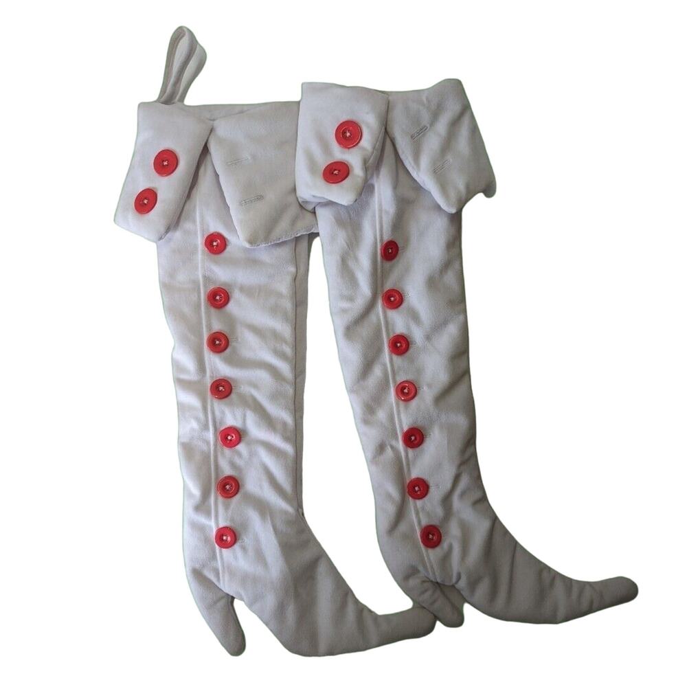 Festive White and Red Buttoned Holiday Stockings